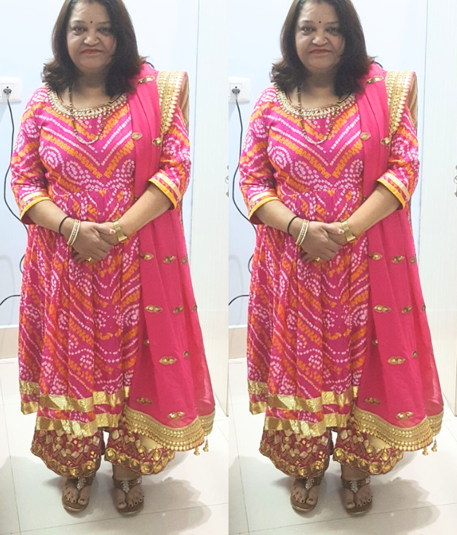 Client Mrs. Talwariya - in Dia Mirza's pink bandhani anarkali-palazzo